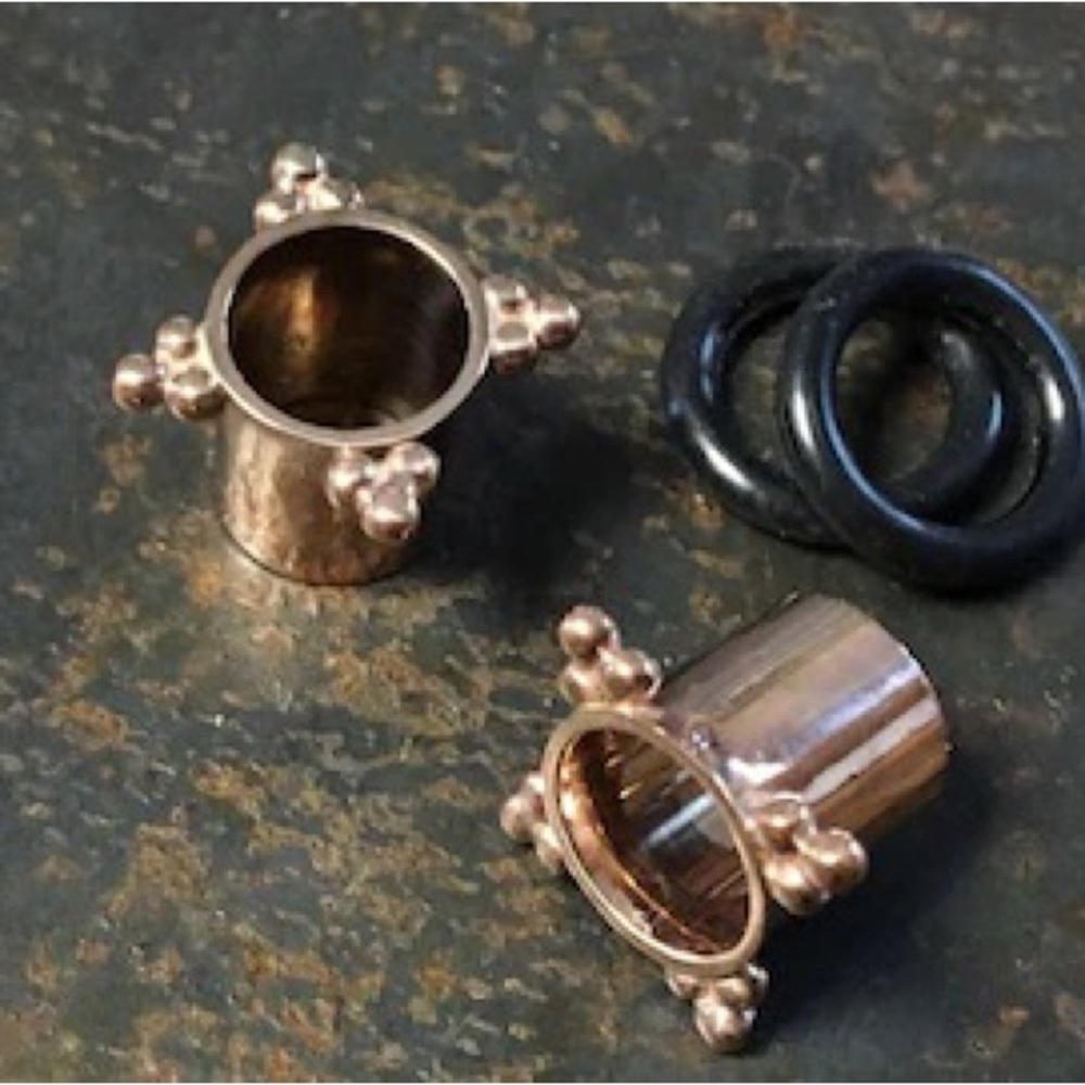 Rose Gold Compass Rose Gauges ~ Pink Gold Dipped Sterling Silver Ear Tunnels